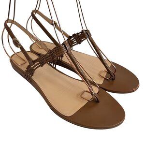 Veronica Beard Leather T-Strap Flat Sandals Brown Size 9.5